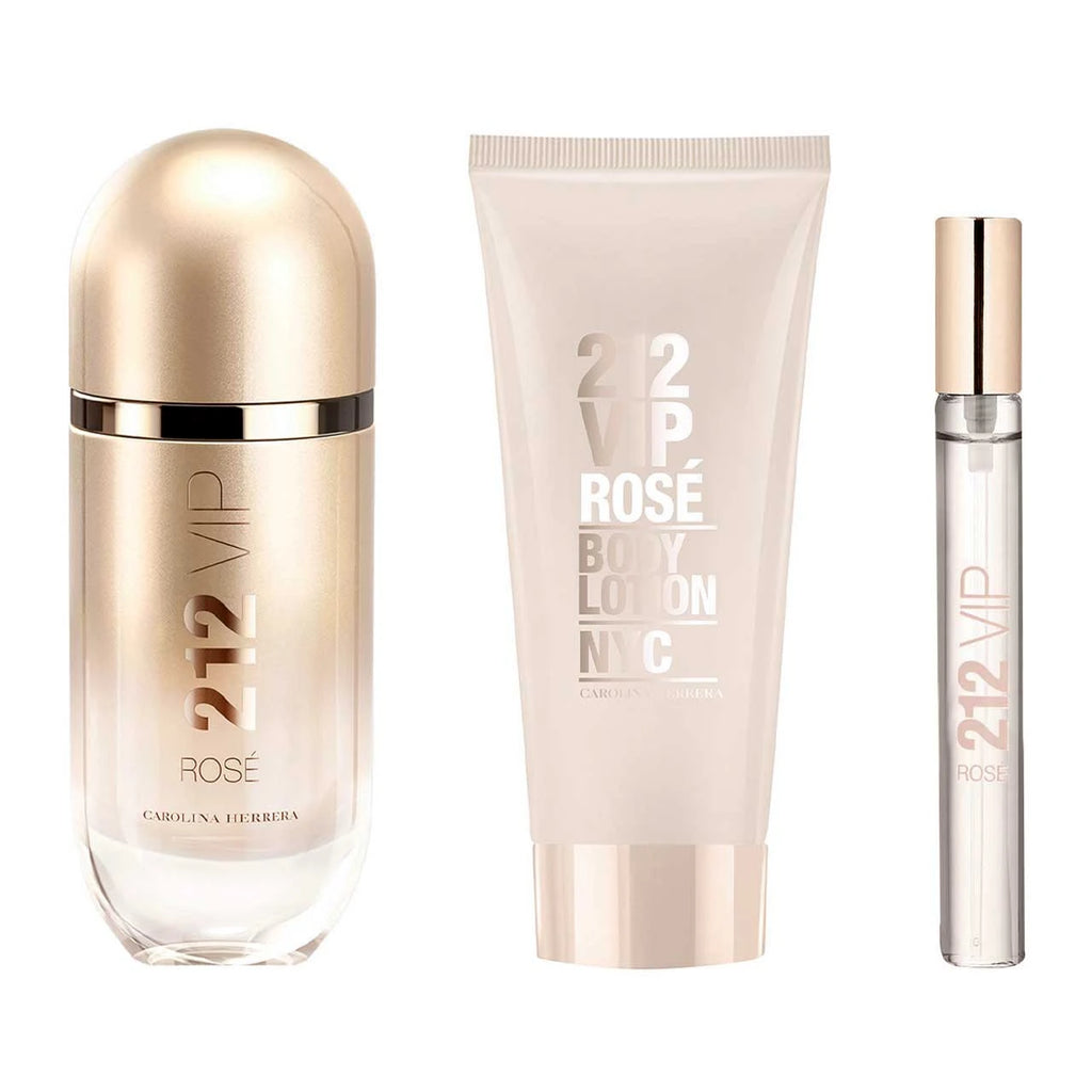 Carolina Herrera 212 VIP Rose Estuche 3 Piezas Dama EDP 80ml + Locion Corporal 100ml + Miniatura 10ml Navidad