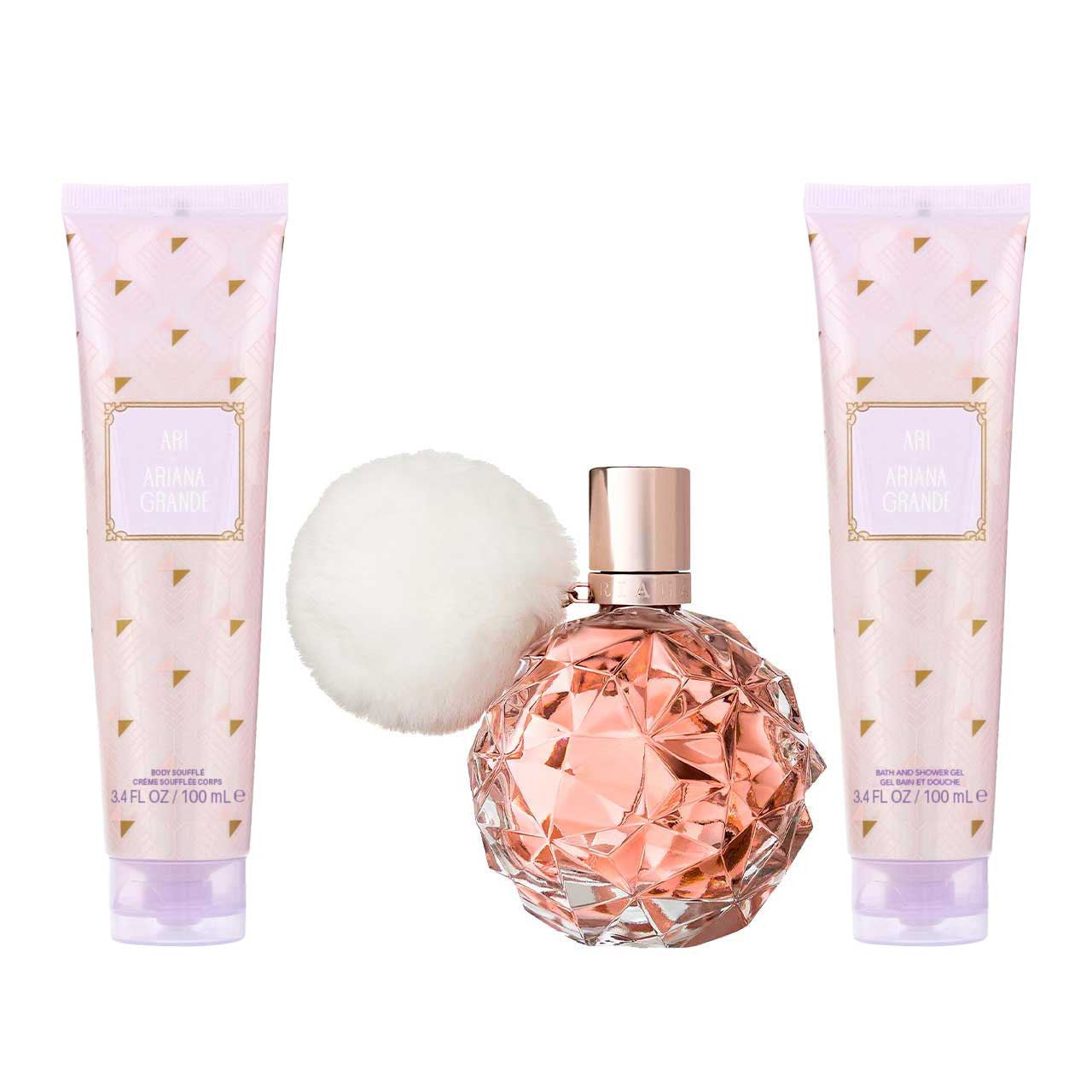 Ariana Grande
Ari by Ariana Grande SET 3 Piezas Dama EDP 100ml + Crema Corporal 100ml + Gel de Ducha 100ml