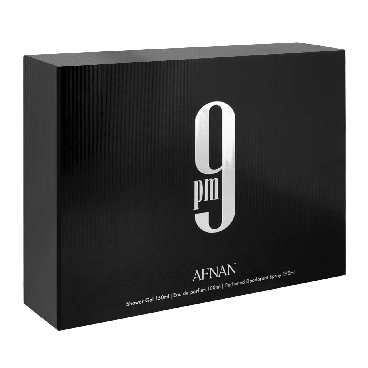 Afnan 9pm SET 3 Piezas Hombre EDP 100ml + Gel de Ducha 150ml + Desodorante 150ml