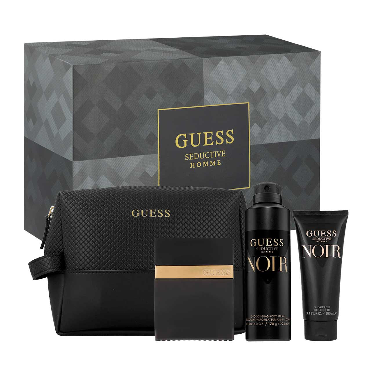 Guess
Guess Seductive Noir SET 4 Piezas Hombre EDT 100ml + Gel de Ducha 100ml + Desodorante 226ml + Bolsa de Viaje