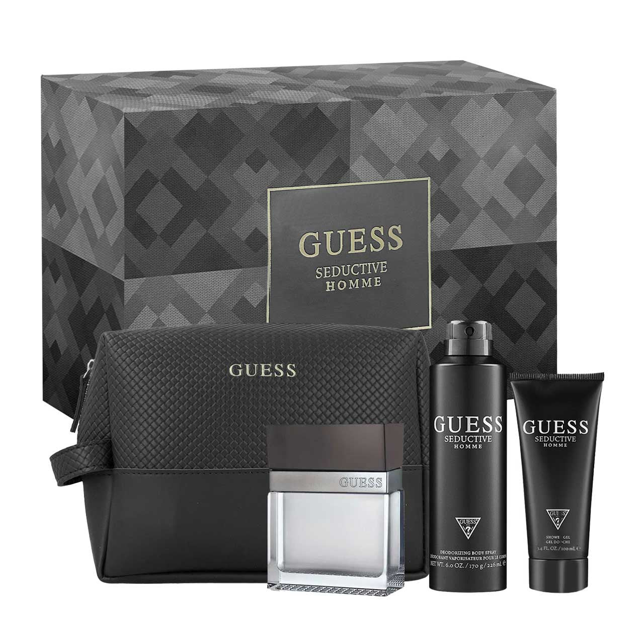Guess Seductive SET 4 Piezas Hombre EDT 100ml + Desodorante 226ml + Gel de Ducha 100ml + Bolsa de Viaje