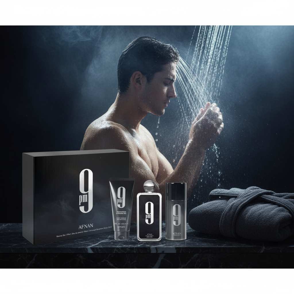 Afnan 9pm SET 3 Piezas Hombre EDP 100ml + Gel de Ducha 150ml + Desodorante 150ml