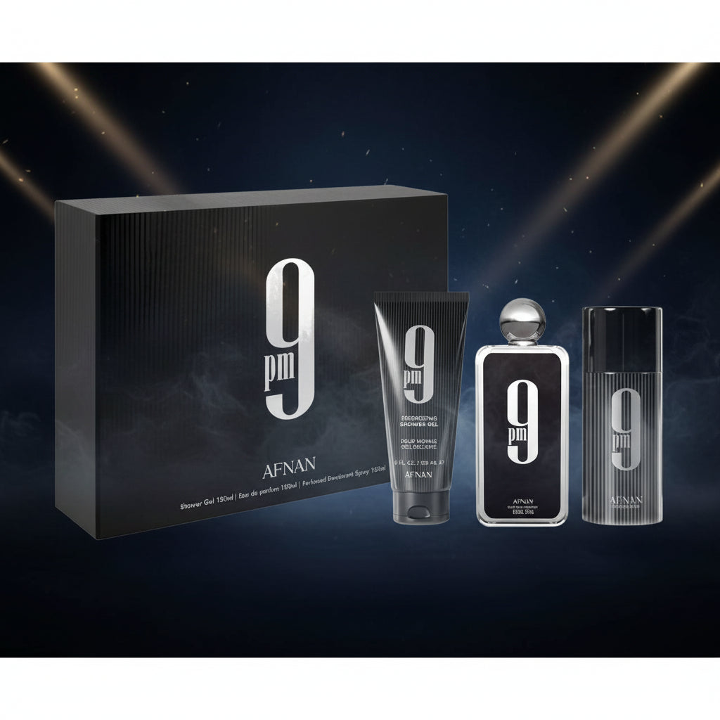 Afnan 9pm SET 3 Piezas Hombre EDP 100ml + Gel de Ducha 150ml + Desodorante 150ml