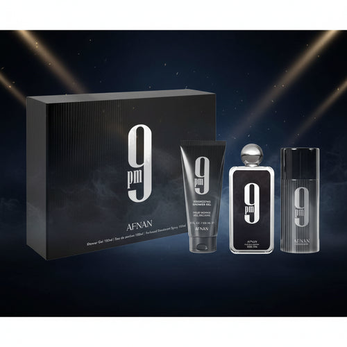 Afnan 9pm SET 3 Piezas Hombre EDP 100ml + Gel de Ducha 150ml + Desodorante 150ml