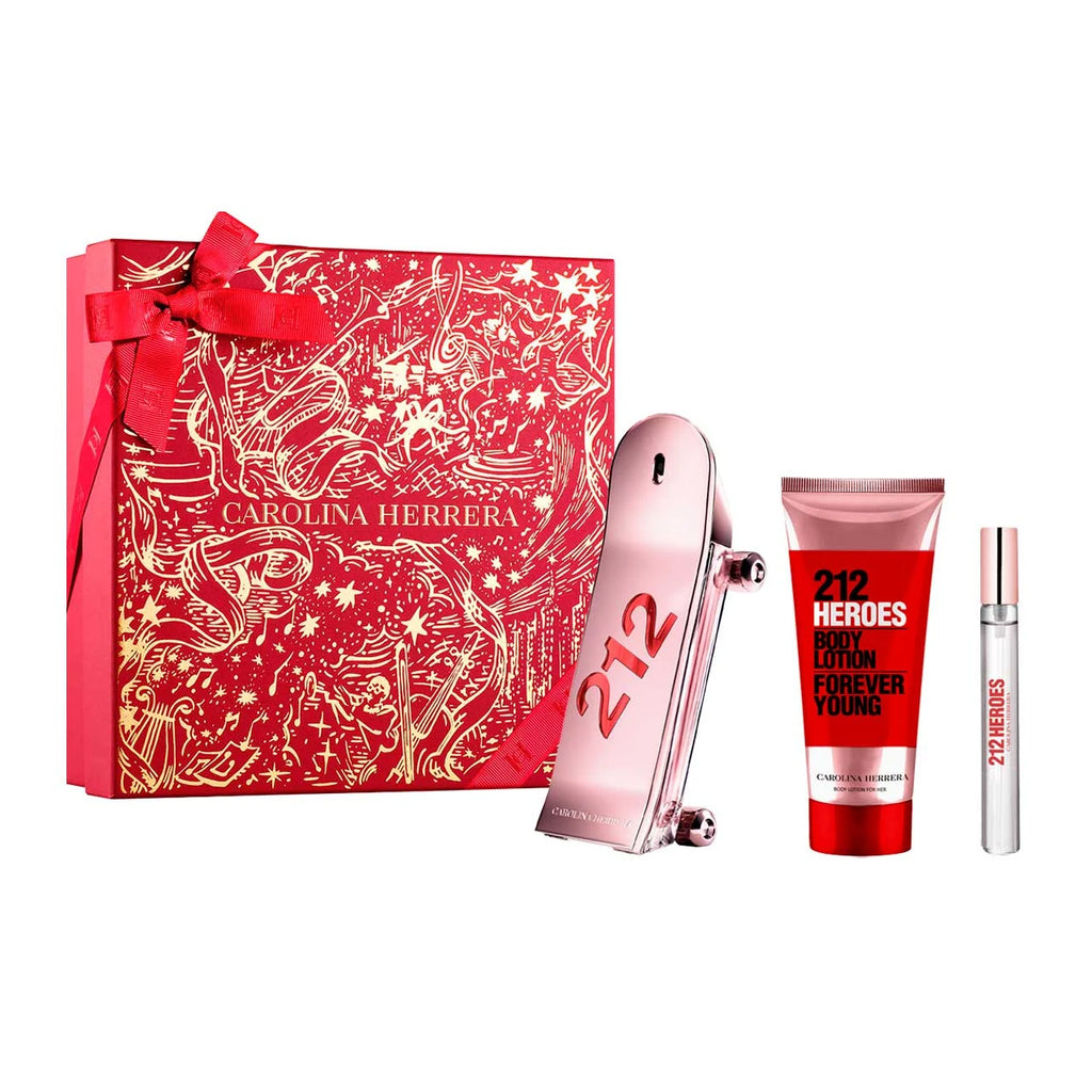 Carolina Herrera 212 Heroes SET 3 Piezas Dama EDP 80ml + Locion Corporal 100ml + Miniatura 10ml mujer