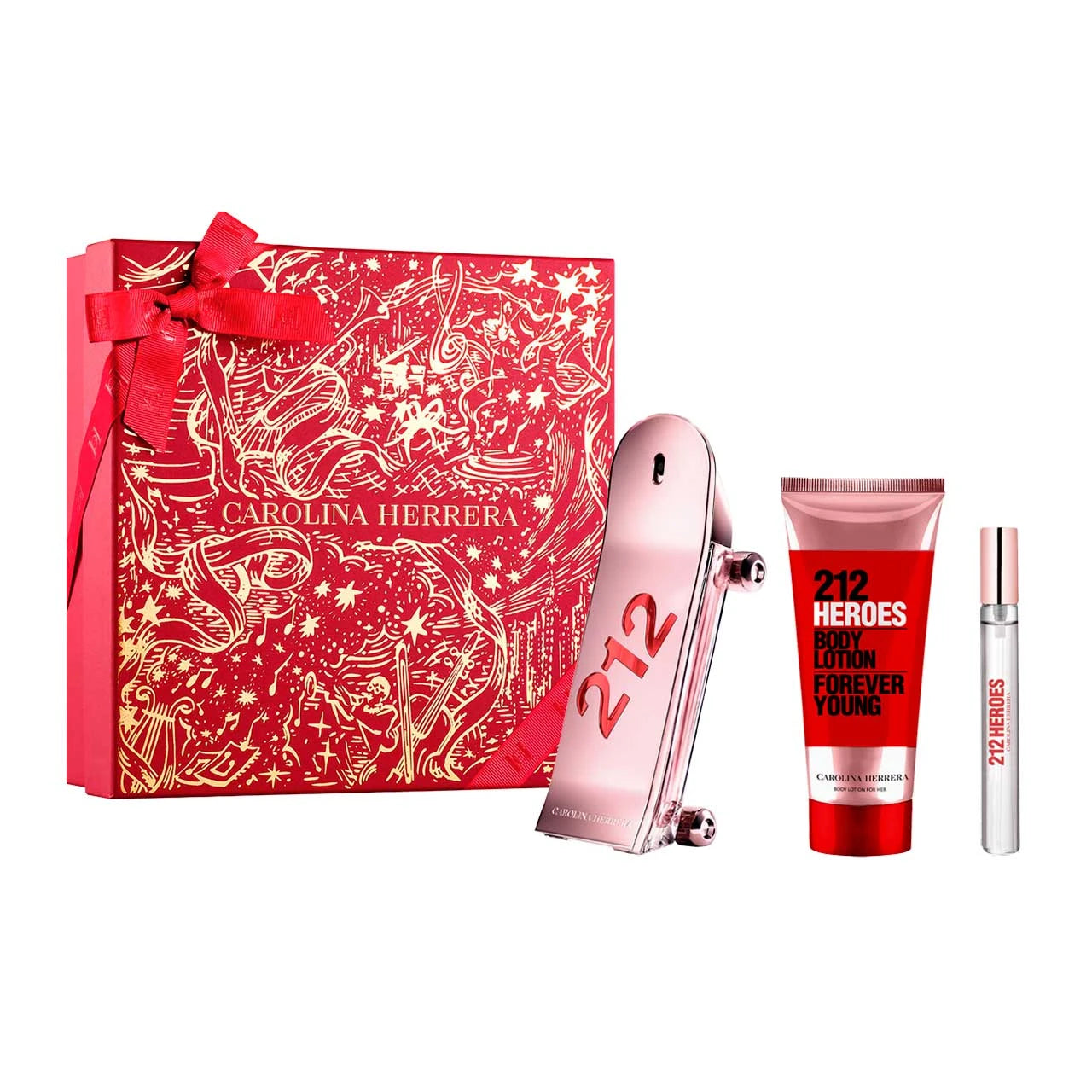 Carolina Herrera 212 Heroes SET 3 Piezas Dama EDP 80ml + Locion Corporal 100ml + Miniatura 10ml mujer