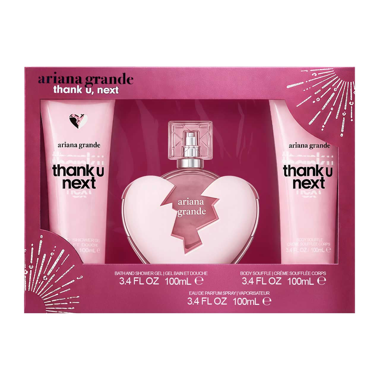 Ariana Grande Thank U Next Estuche 3 Piezas Dama EDP 100ml + Locion Corporal 100ml + Gel de Ducha 100ml