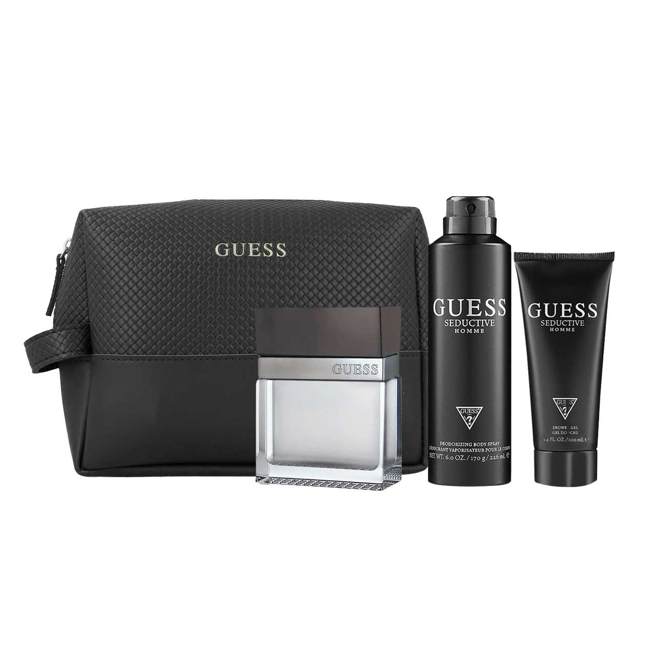 Guess Seductive SET 4 Piezas Hombre EDT 100ml + Desodorante 226ml + Gel de Ducha 100ml + Bolsa de Viaje
