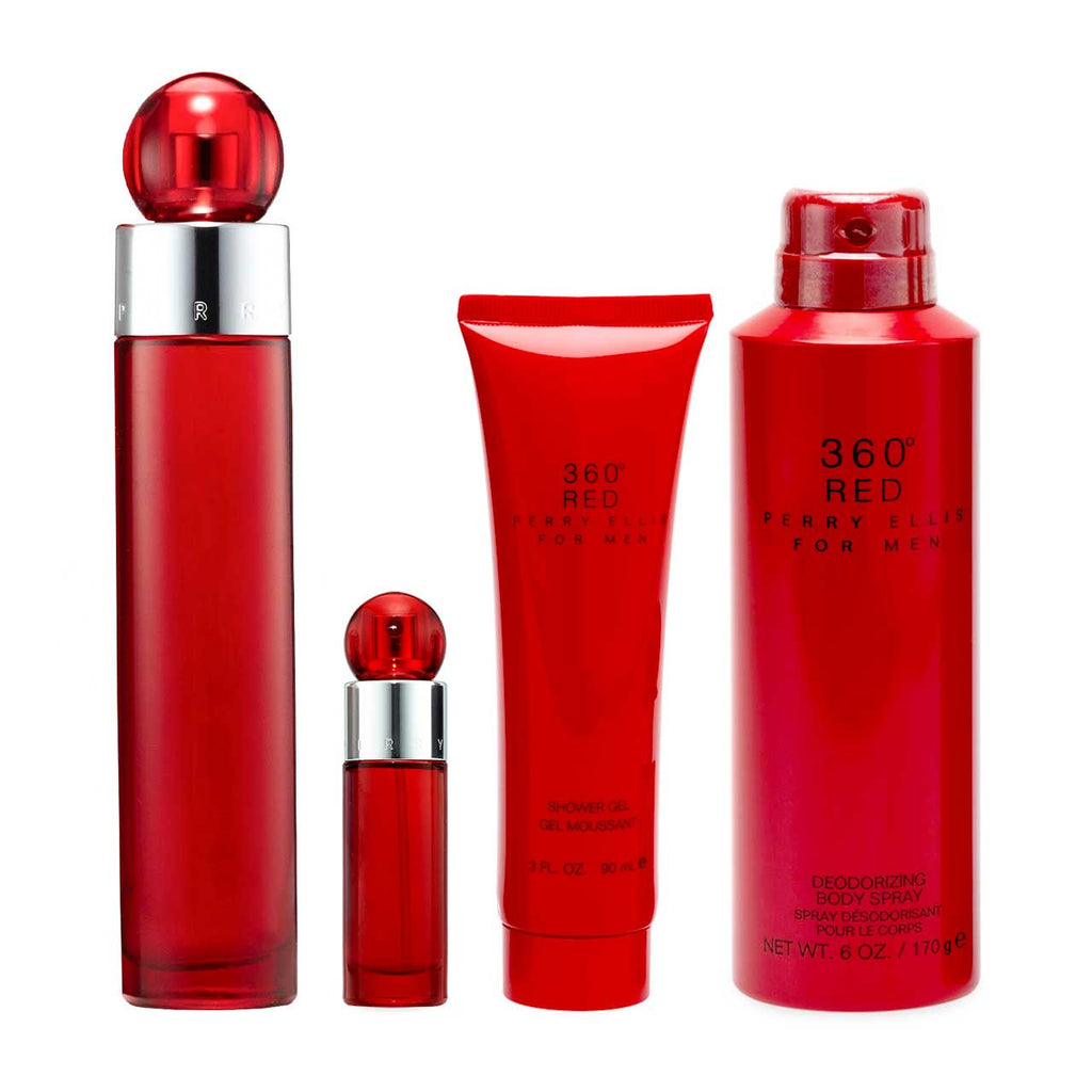 Perry Ellis 360 Red SET 4 Piezas Hombre EDT 100ml + Gel de Ducha 90ml + Desodorante + Miniatura 10ml