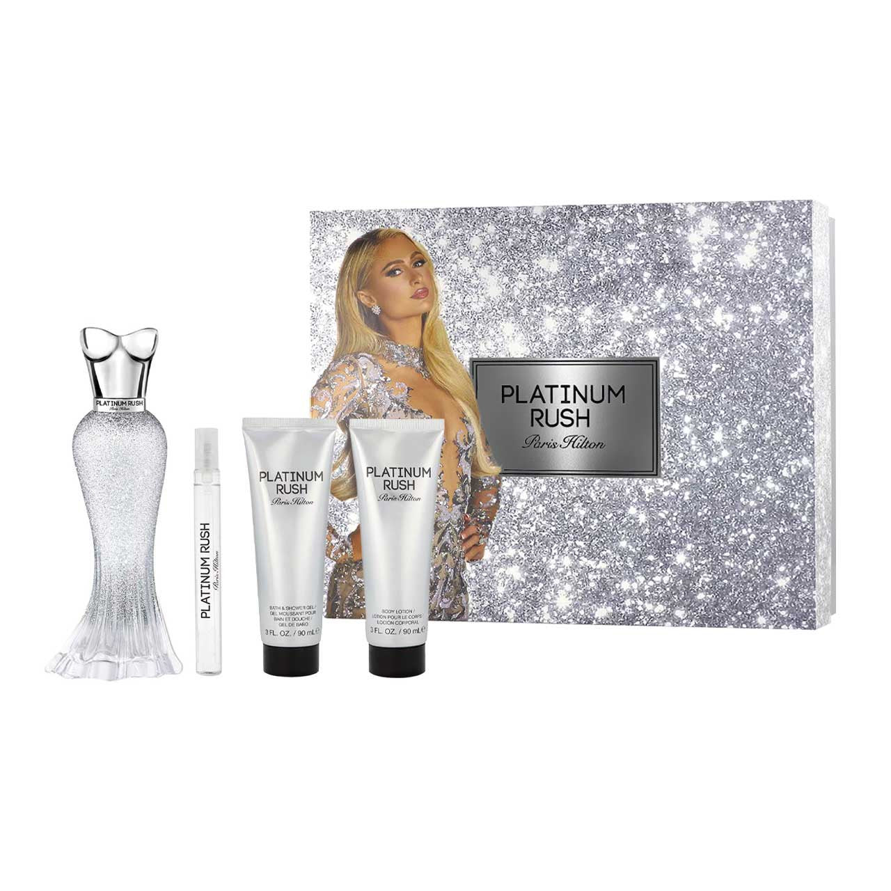 Paris Hilton Platinum Rush SET 4 Piezas Dama EDP 100ml + Locion Corporal 100ml + Gel de Ducha + Miniatura 10ml