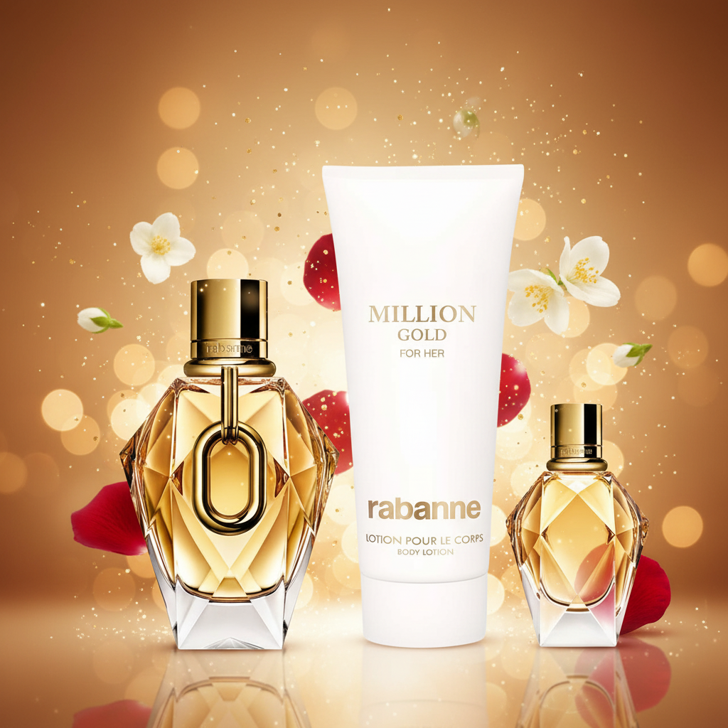 Paco Rabanne Million Gold For Her set 3 Piezas Dama EDP 90ml + Locion Corporal 100ml + Miniatura Mujer