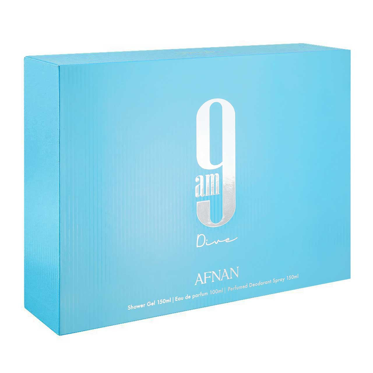 Afnan 9Am Dive Estuche 3 Piezas Unisex EDP 100ml + Gel de Baño 150ml + Desodorante 150ml