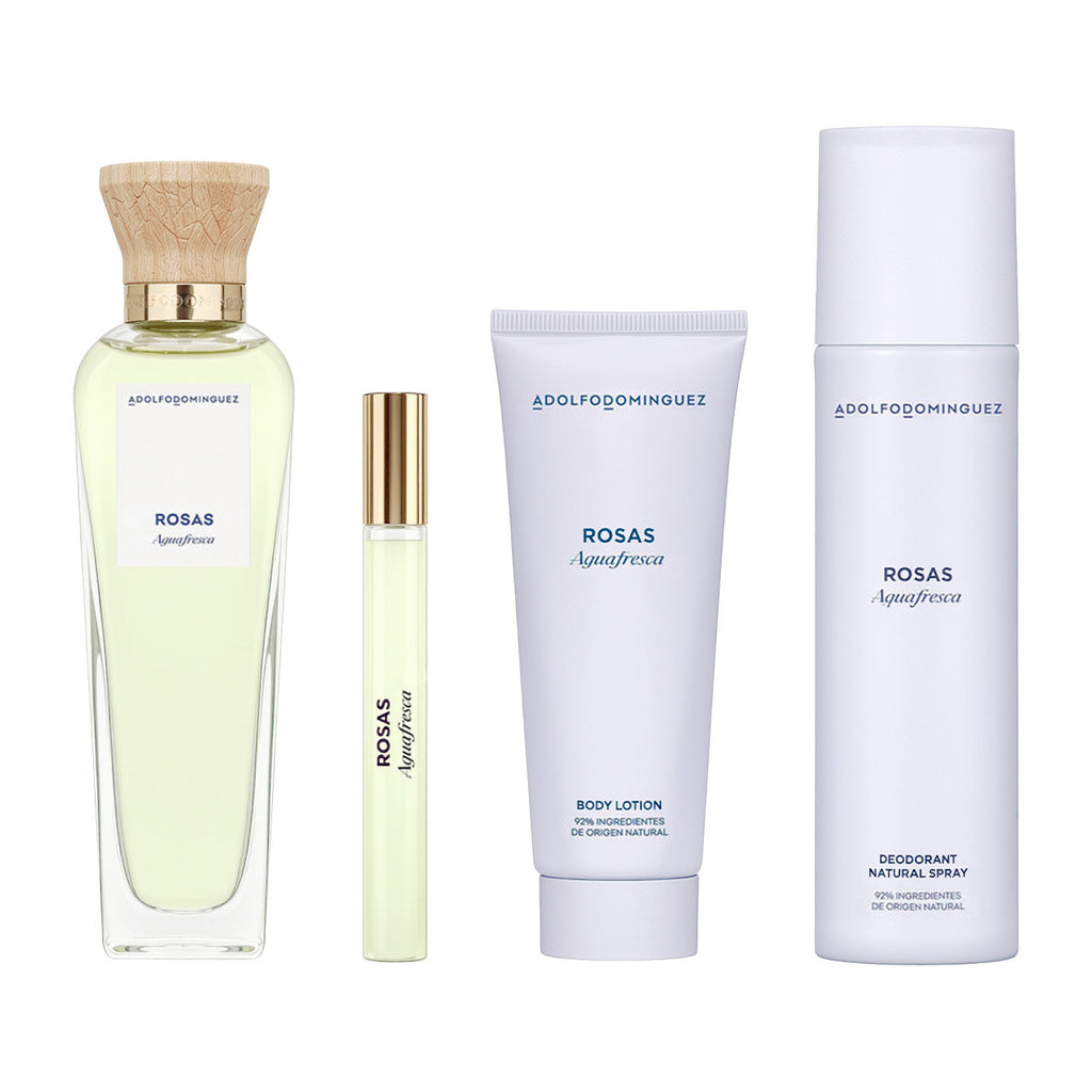 Adolfo Dominguez Rosas Agua Fresca set 4 Piezas Dama EDT 120ml + Locion Corporal 75ml + Desodorante 150ml + Miniatura 10ml mujer