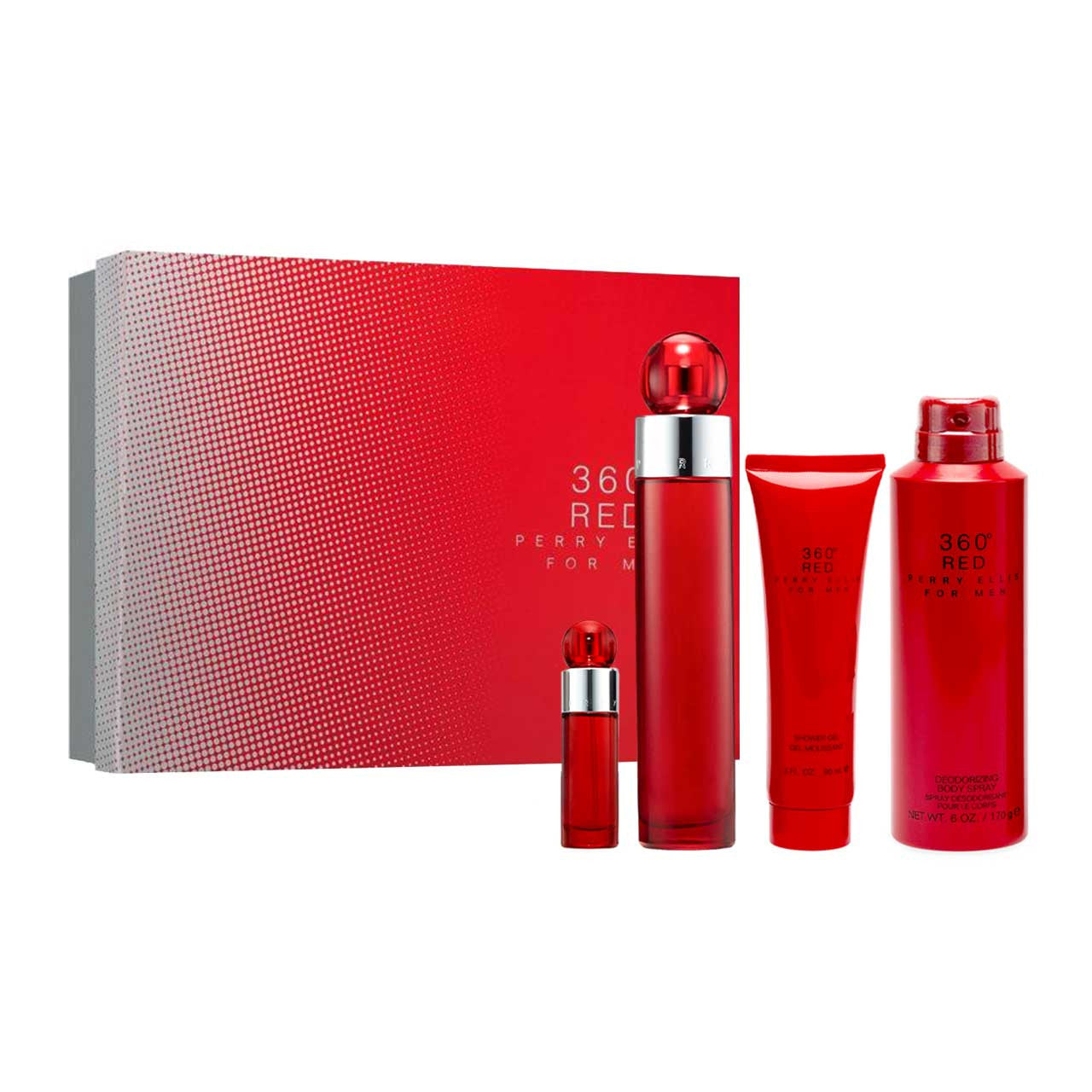 Perry Ellis 360 Red SET 4 Piezas Hombre EDT 100ml + Gel de Ducha 90ml + Desodorante + Miniatura 10ml